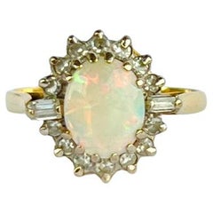 Antique Art Deco Opal and Diamond 18 Carat Gold Cluster Ring