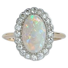 Art Deco Opal and Diamond 18 Carat Gold Cluster Ring
