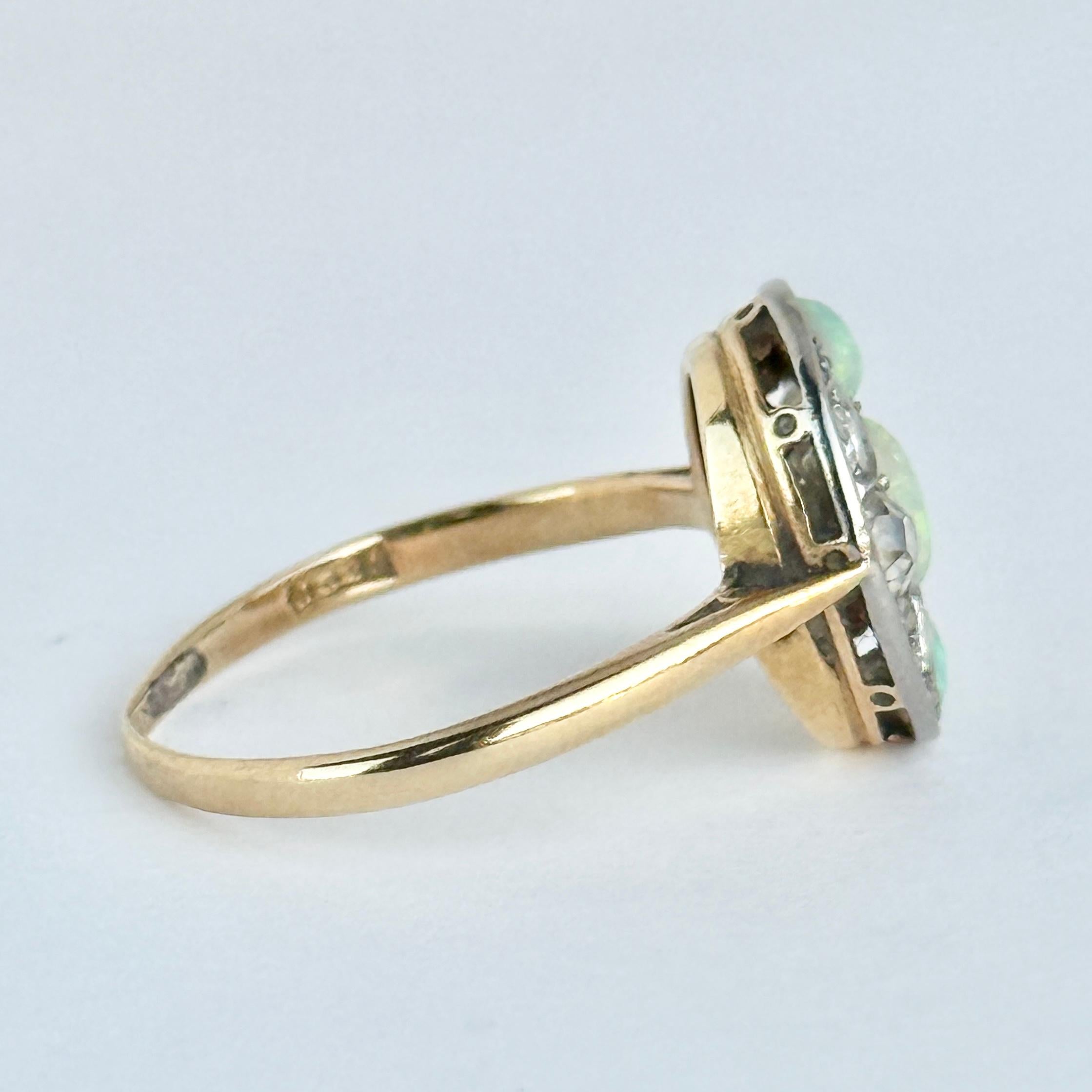 Donna Anello da cocktail in oro 18 carati con opale e diamanti Art Deco in vendita