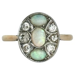 Art Deco Opal and Diamond 18 Carat Gold Cocktail Ring