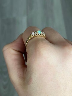 Art Deco Opal and Diamond 18 Carat Gold Three-Stone Ring