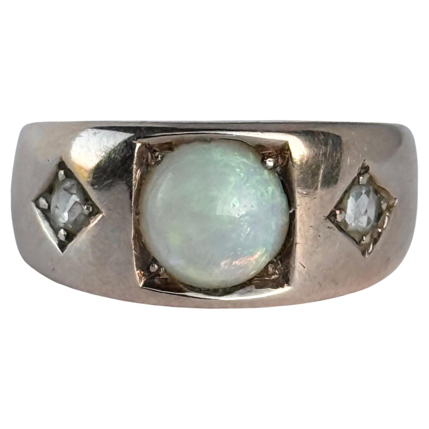 Art Deco Opal and Diamond 9 Carat Gold Band Ring For Sale