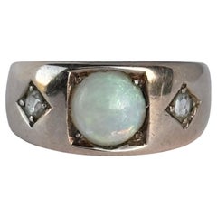 Art Deco Opal and Diamond 9 Carat Gold Band Ring