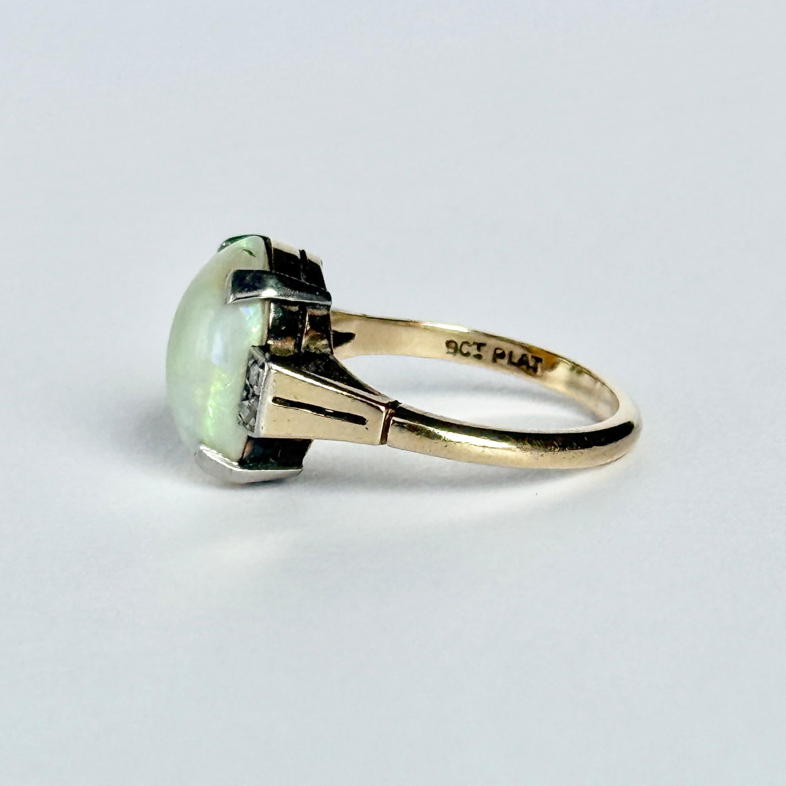 Donna Anello da cocktail in oro 9 carati con opale e diamanti Art Deco in vendita