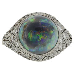 Art Deco Opal and Diamond Filigree Ring