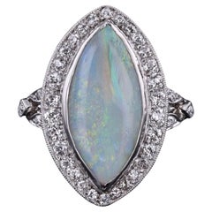 Art Deco Opal and Diamond Ring of Platinum