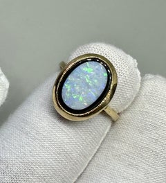 Art Deco Opal Black Onyx Ring 14 Karat Gold Antique