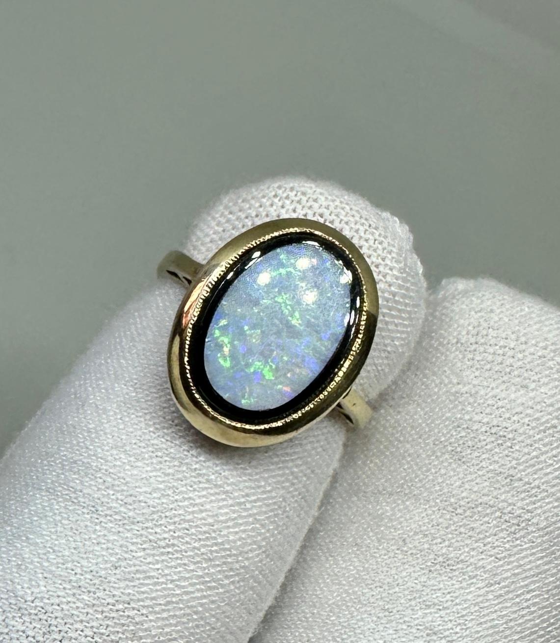 Arte Antiques Bague Opale Onyx Noir 14 Karat Gold Antique Excellent état - En vente à New York, NY