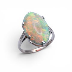 Art Deco Opal, Diamond and Platinum Ring, Circa 1930