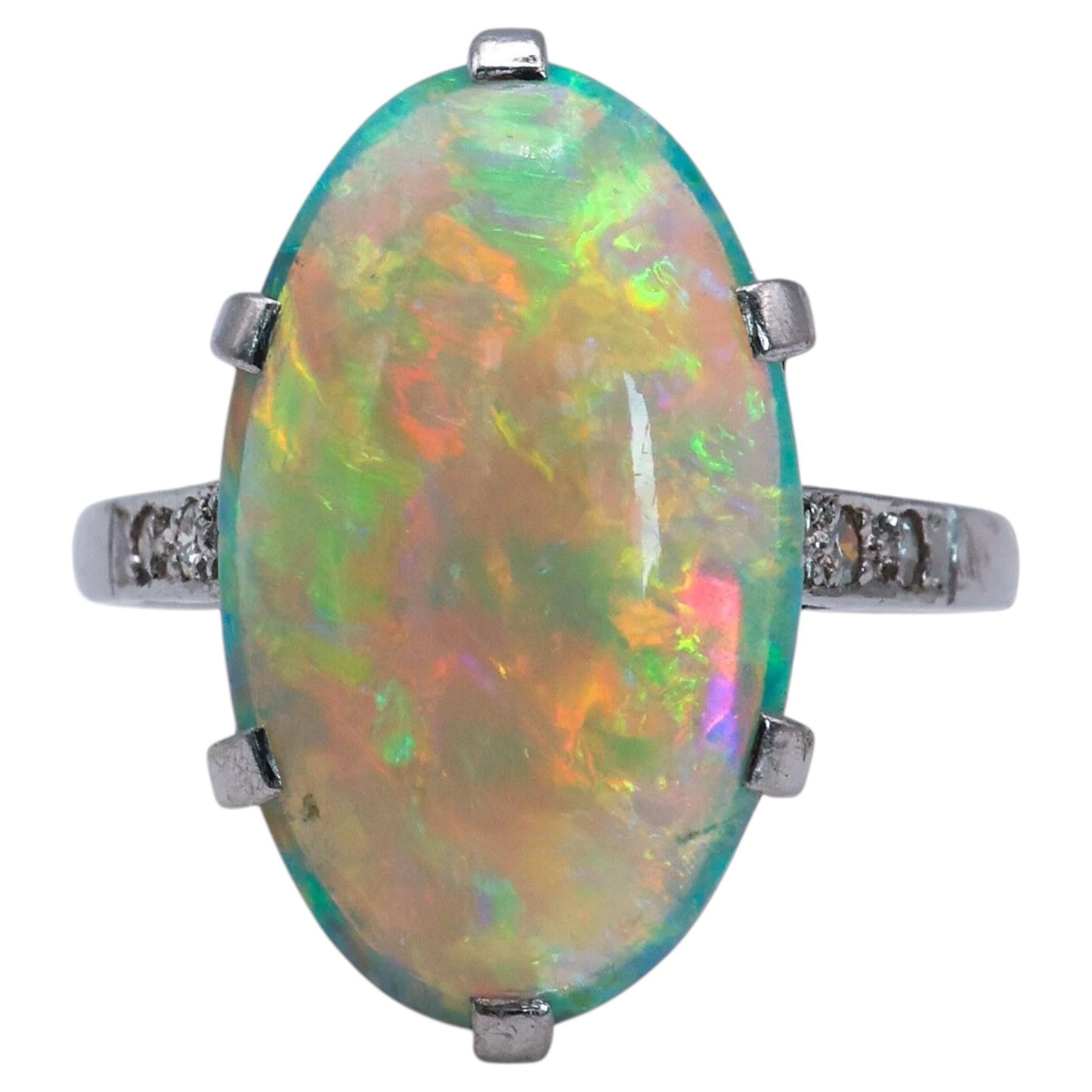 Art Deco Opal, Diamond and Platinum Ring, Circa 1930