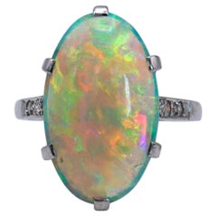 Art Deco Opal, Diamond and Platinum Ring, Circa 1930
