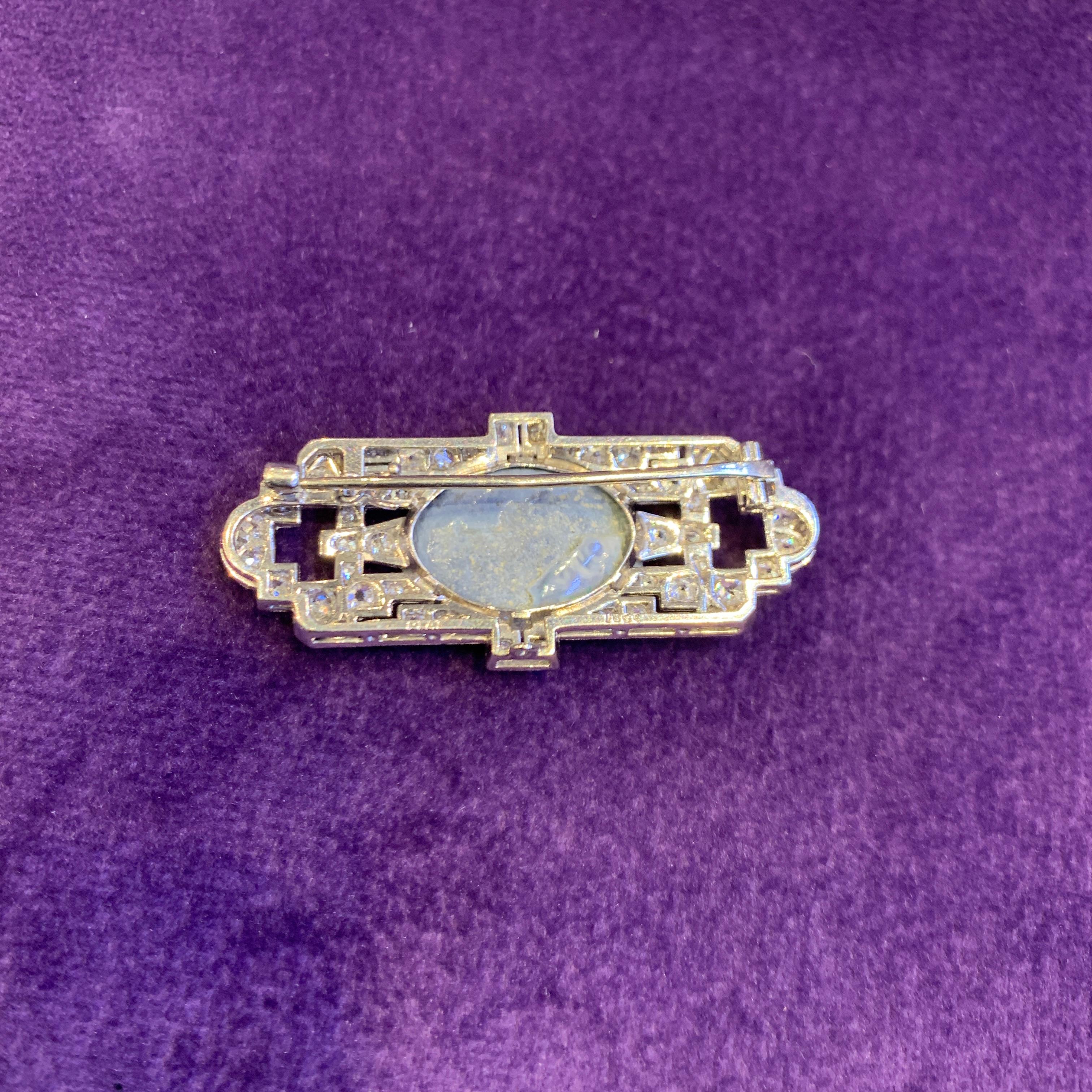 Art Deco Opal & Diamond Brooch For Sale 1