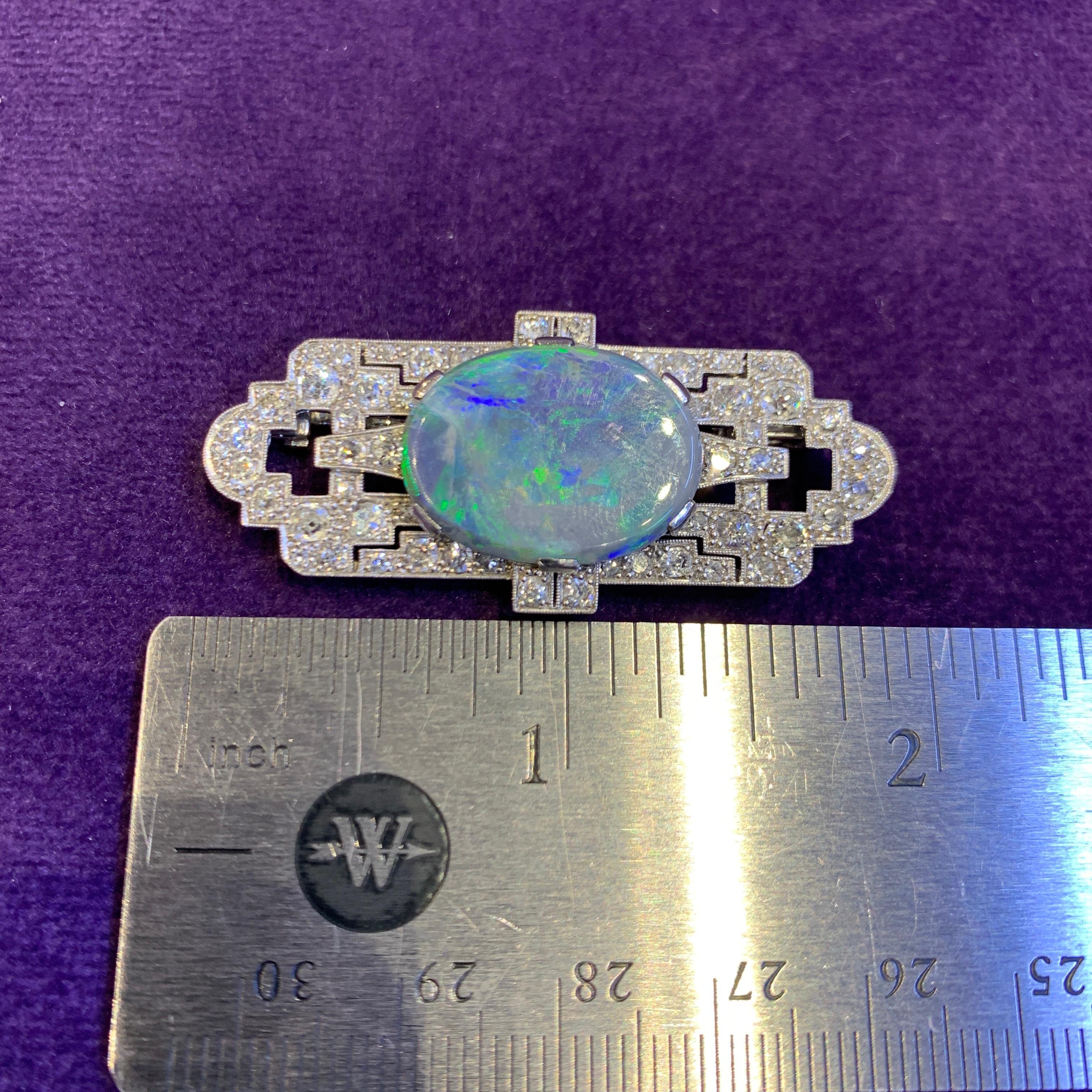Art Deco Opal & Diamond Brooch For Sale 2