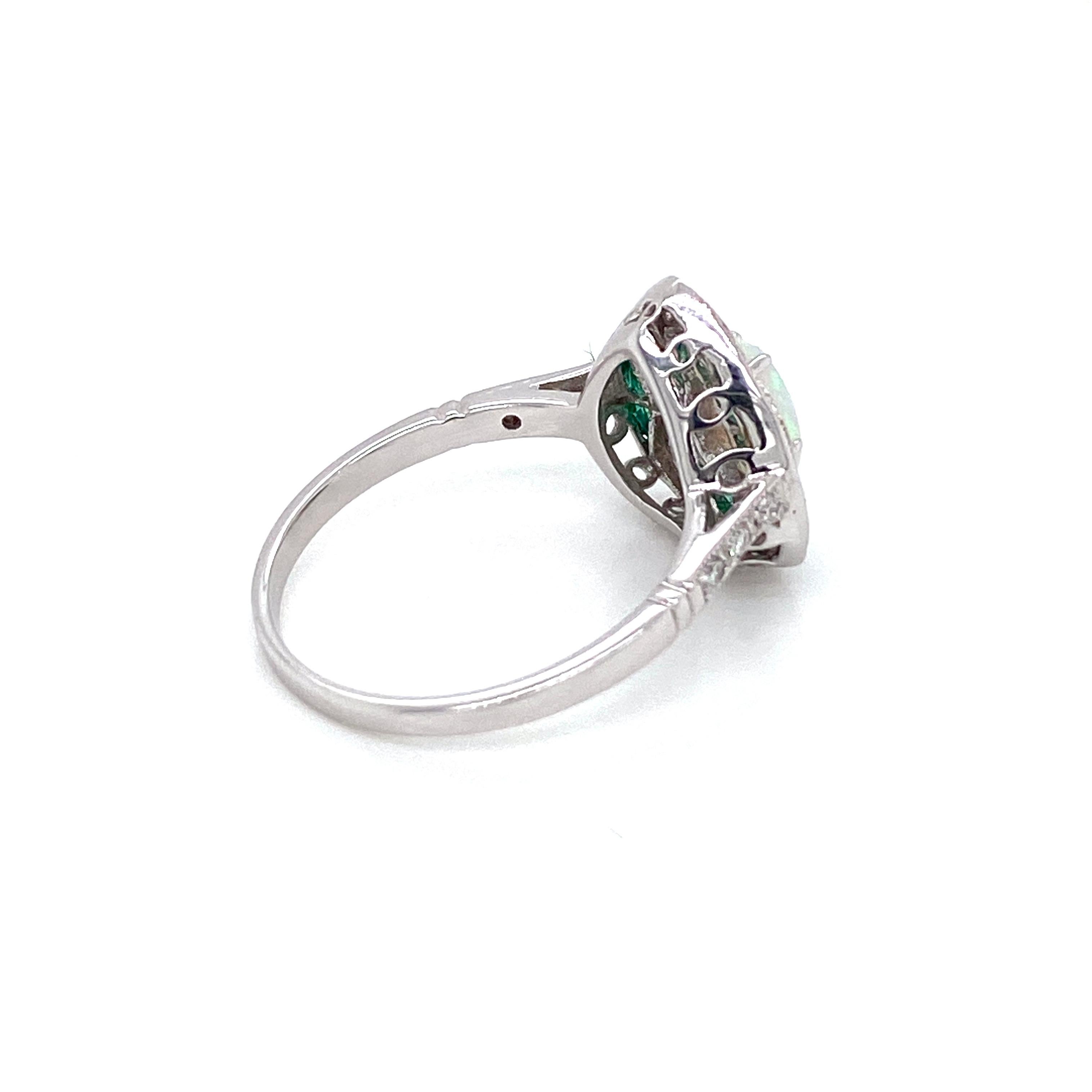 Art Deco Style Opal Diamond Emerald Cocktail Ring Estate Fine Jewelry 2