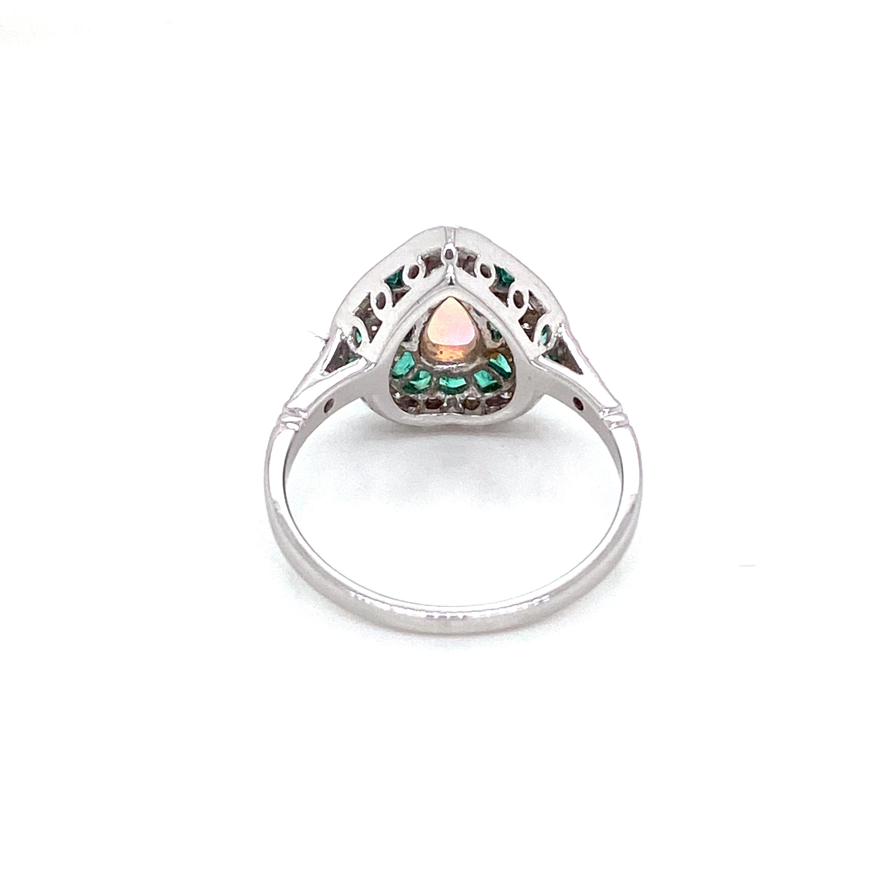 Art Deco Style Opal Diamond Emerald Cocktail Ring Estate Fine Jewelry 3
