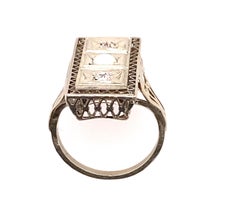 Art Deco Opal Ring .12ct Original 1920's Antique Diamond Filigree 18K Gold