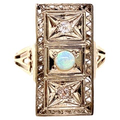 Art Deco Opal Ring .12ct Original 1920's Antique Diamond Filigree 18K Gold