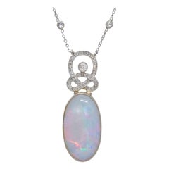 Vintage Art Deco Opal Diamond Pendant Necklace 18ct Gold Platinum 15ct Opal circa 1930