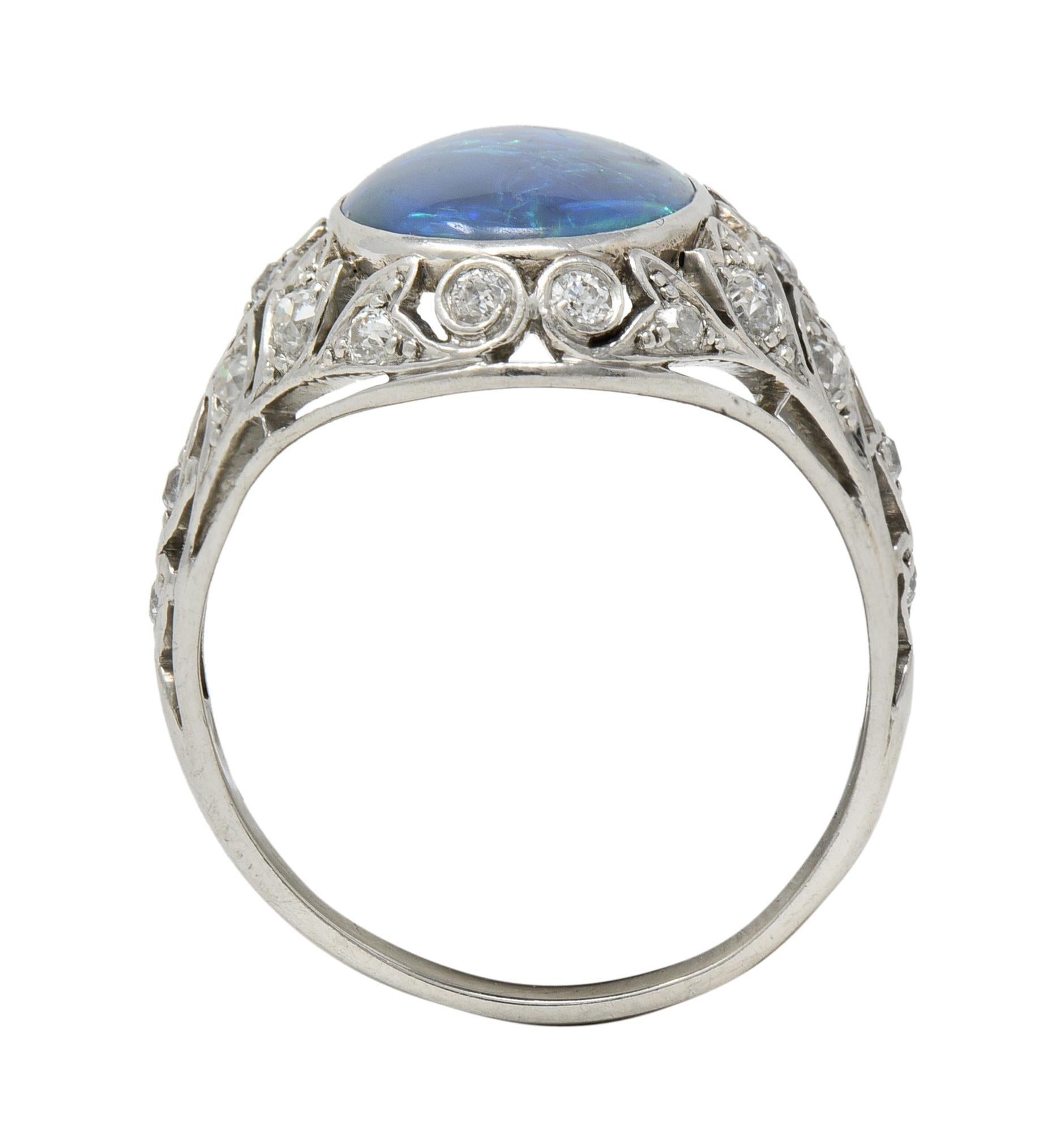 Art Deco Opal Diamond Platinum Ivy Bombé Vintage Gemstone Ring For Sale 3
