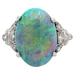 Art Deco Opal Diamond Platinum Ring