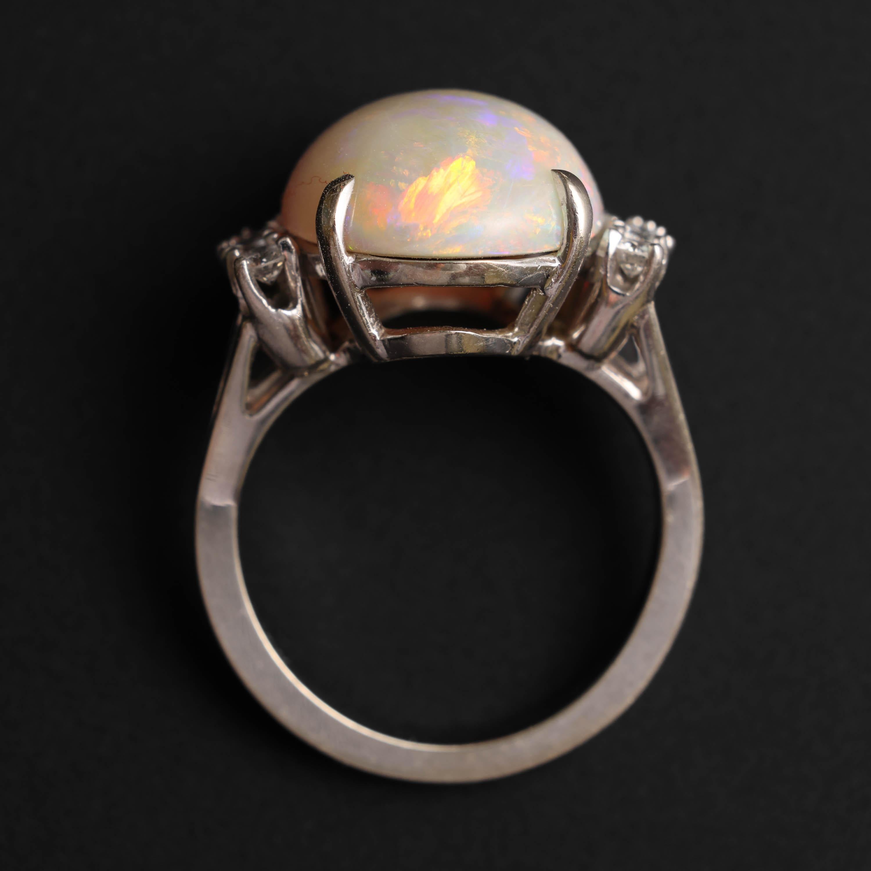 Cabochon Art Deco Opal & Diamond Ring Certified For Sale