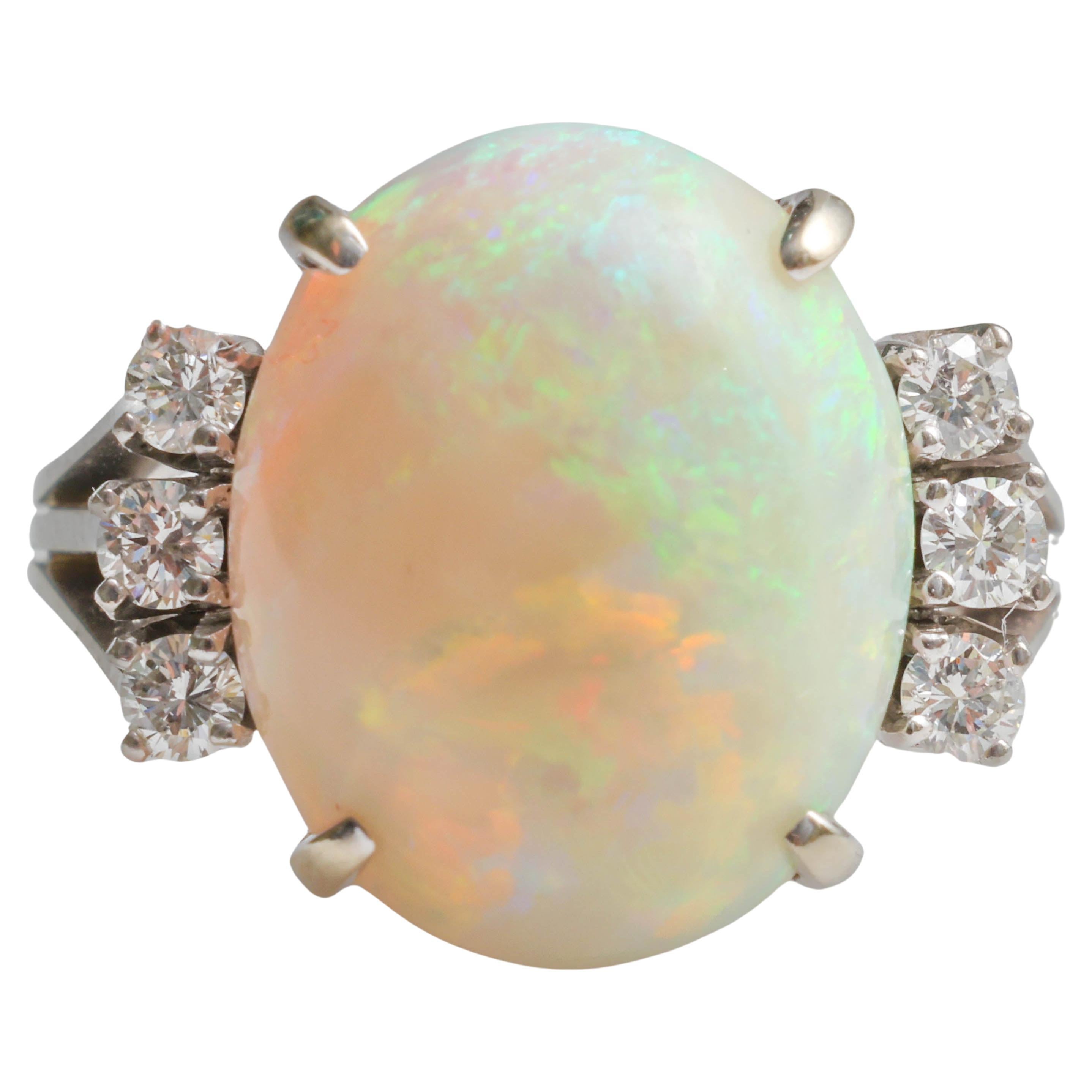 Art Deco Opal & Diamond Ring Certified For Sale