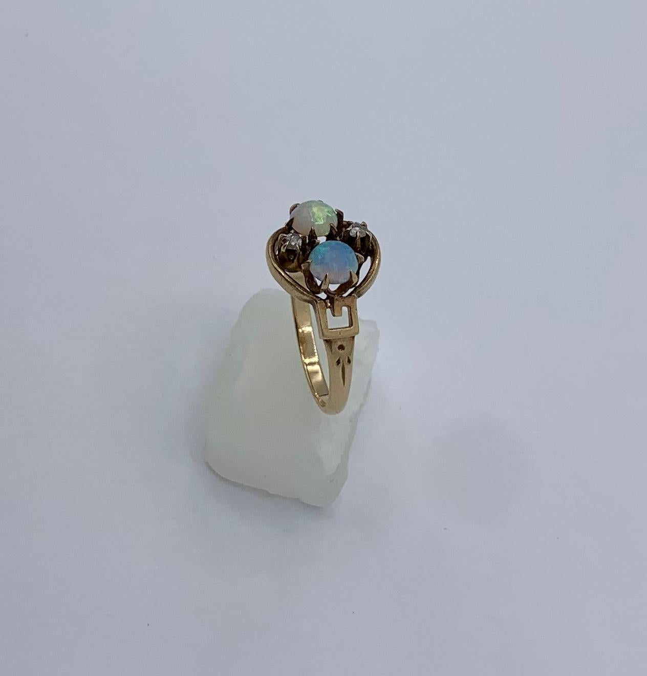 Art Deco Opal Diamond Ring Gold Antique Wedding Engagement Stacking Ring For Sale 1