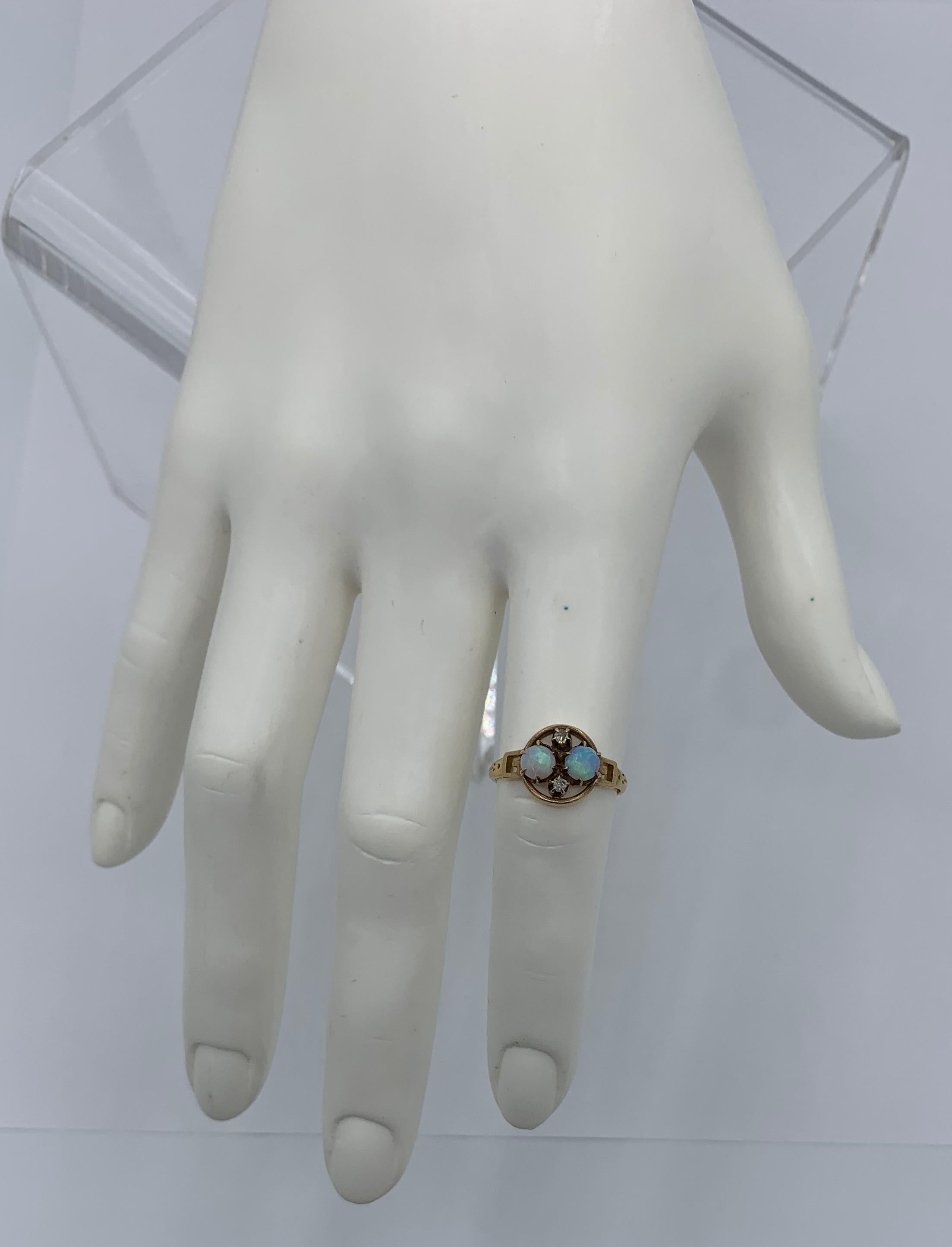 Art Deco Opal Diamond Ring Gold Antique Wedding Engagement Stacking Ring For Sale 2