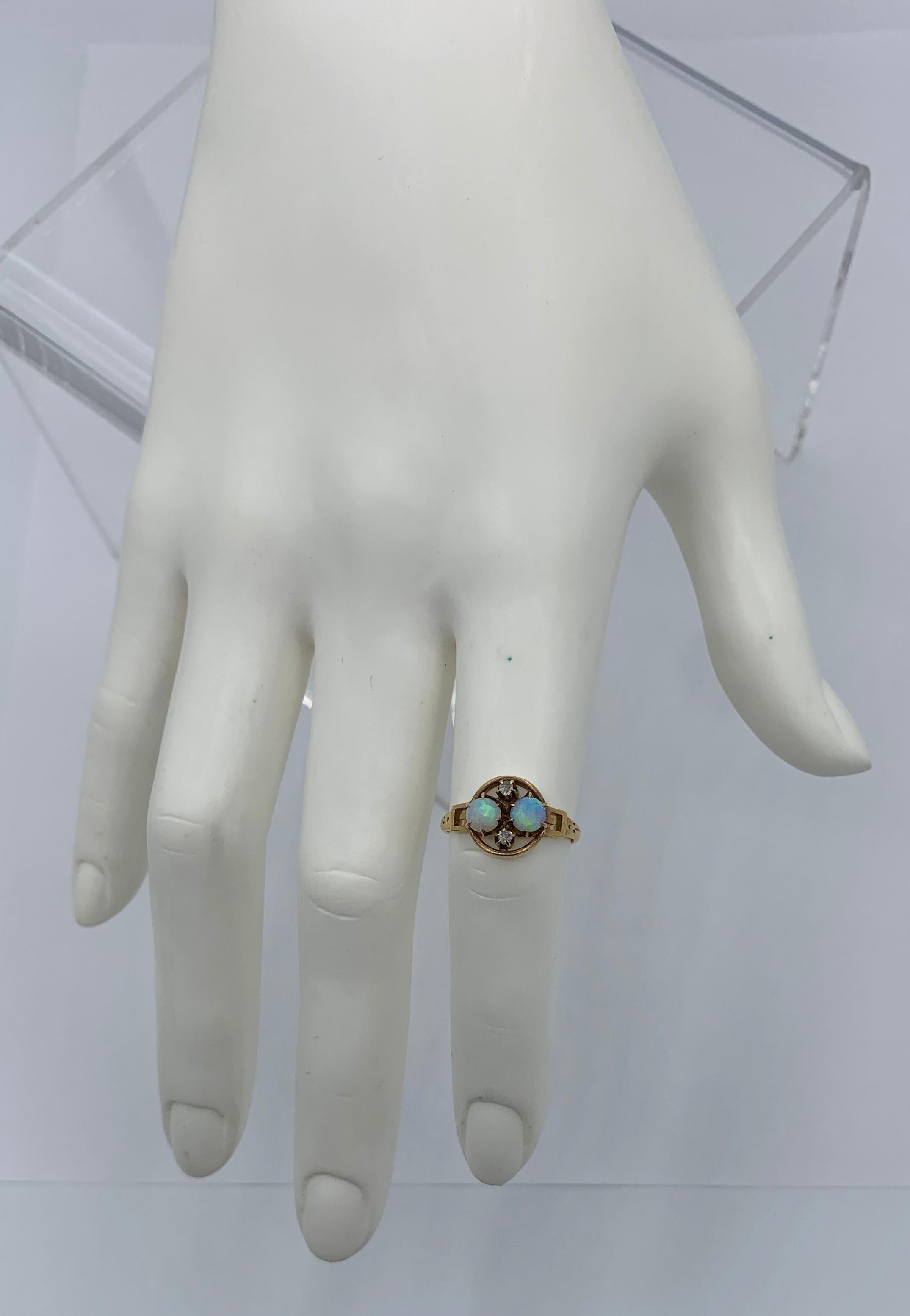 Art Deco Opal Diamond Ring Gold Antique Wedding Engagement Stacking Ring For Sale 3