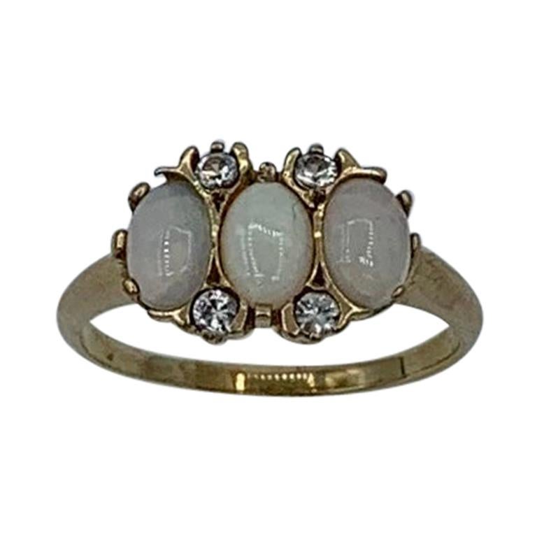 Art Deco Opal Diamond Ring Gold Antique Wedding Engagement Stacking Ring