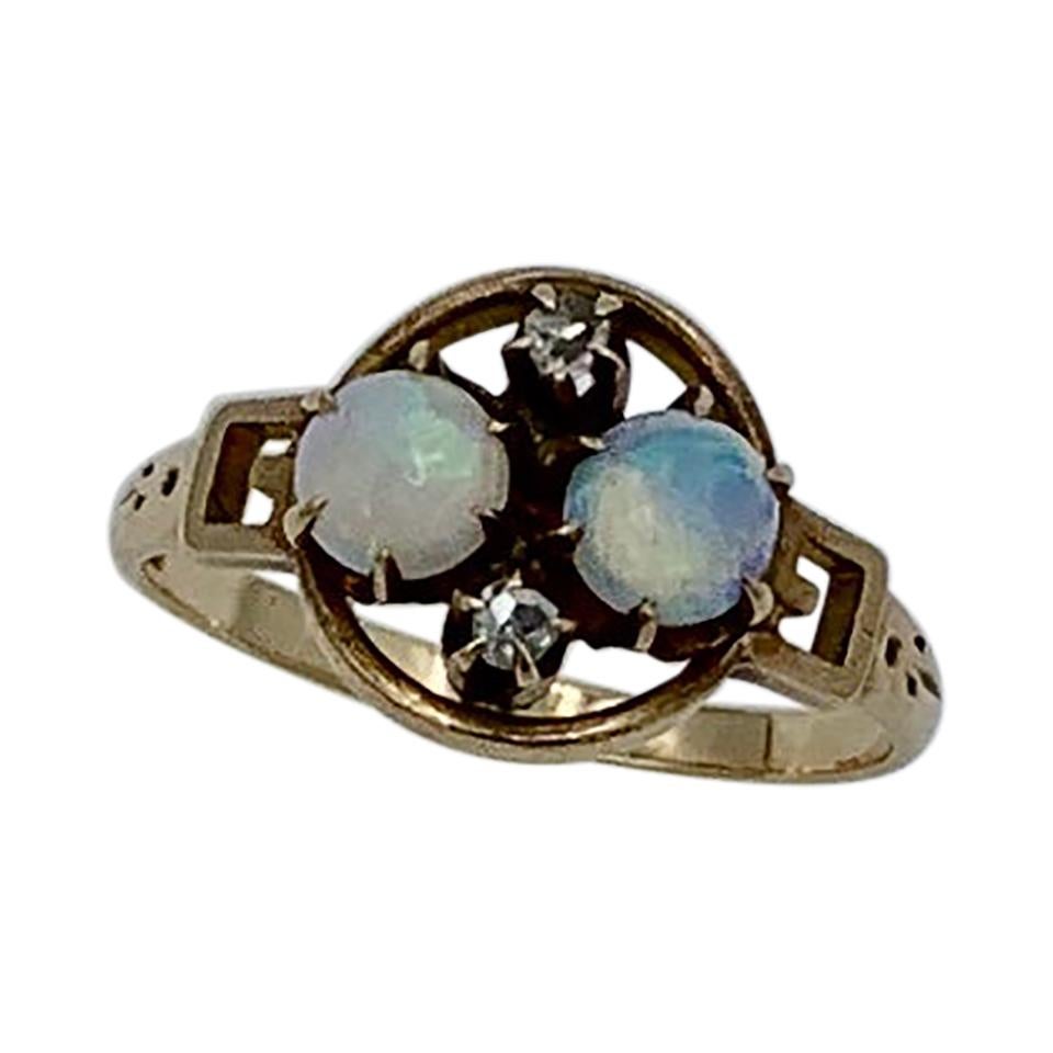 Art Deco Opal Diamond Ring Gold Antique Wedding Engagement Stacking Ring For Sale