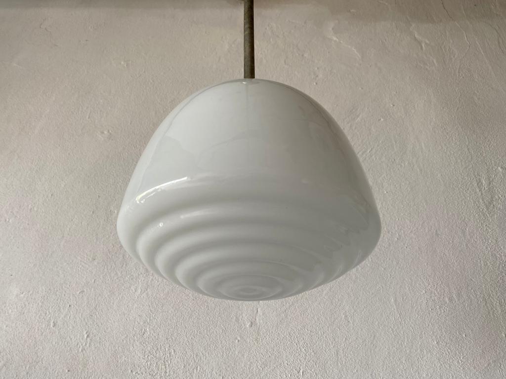 Art Deco excellent opal glass Bauhaus style ceiling lamp, 1940s Germany

Lampshade is in perfect condition.

Lampshade is in good condition and clean. 
This lamp works with E27 light bulb. 
Max 100W Wired and suitable to use with 220V and 110V