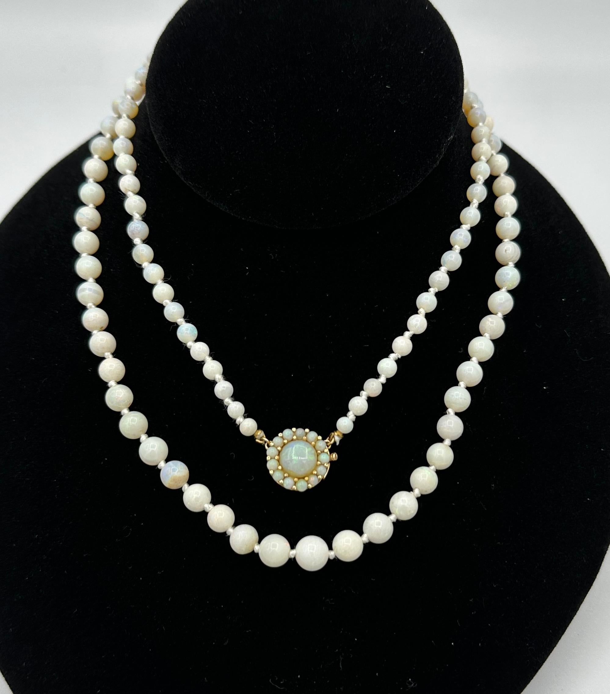 Bead Art Deco Opal Necklace 14 Karat Gold 31 Inches Graduated Opals For Sale
