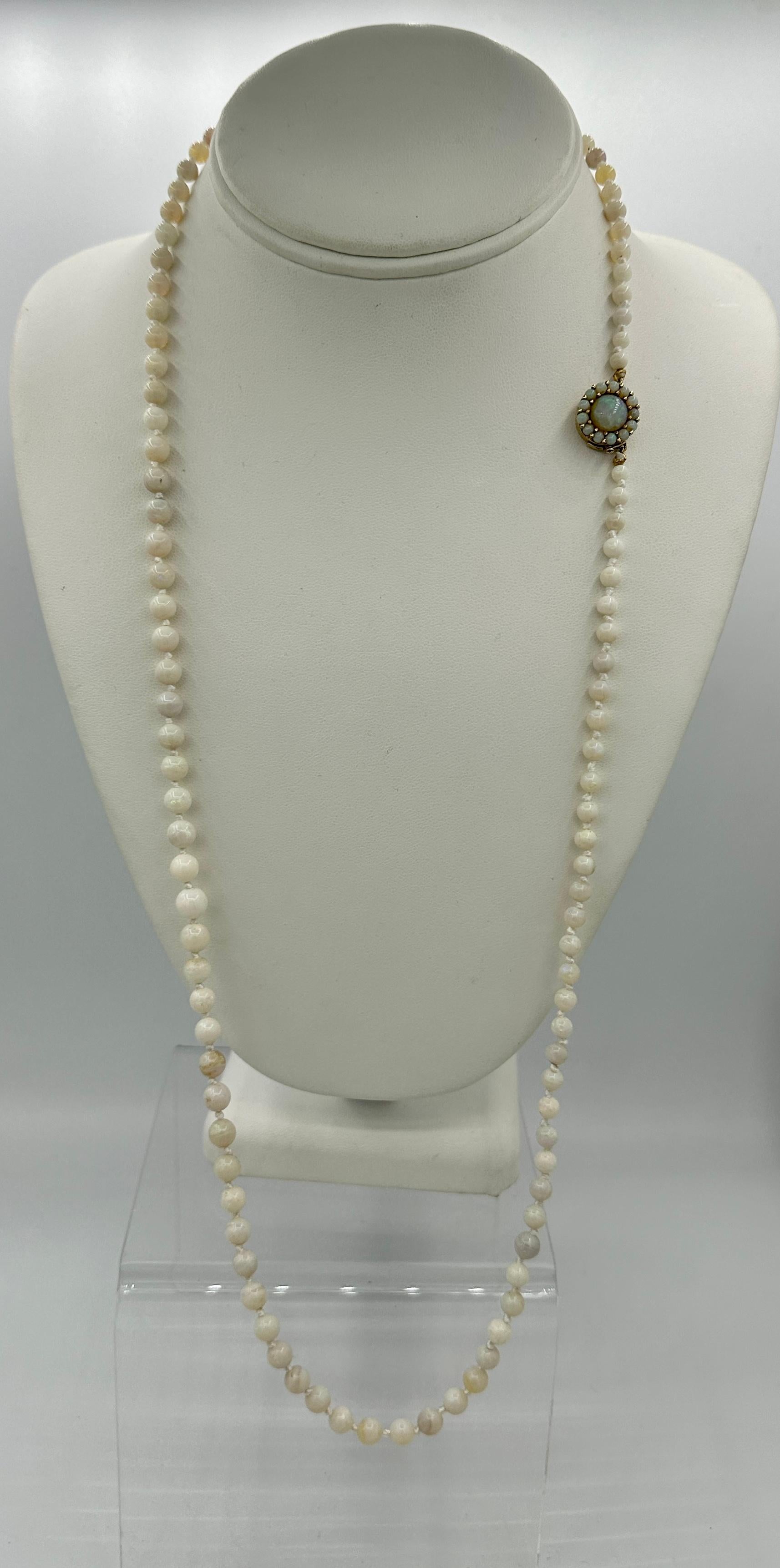 Art Deco Opal Necklace 14 Karat Gold 31 Inches Graduated Opals For Sale 2