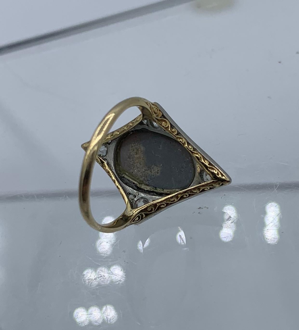 Art Deco Opal Old Mine Cut Diamond Ring Platinum Antique Wedding Engagement Ring 9