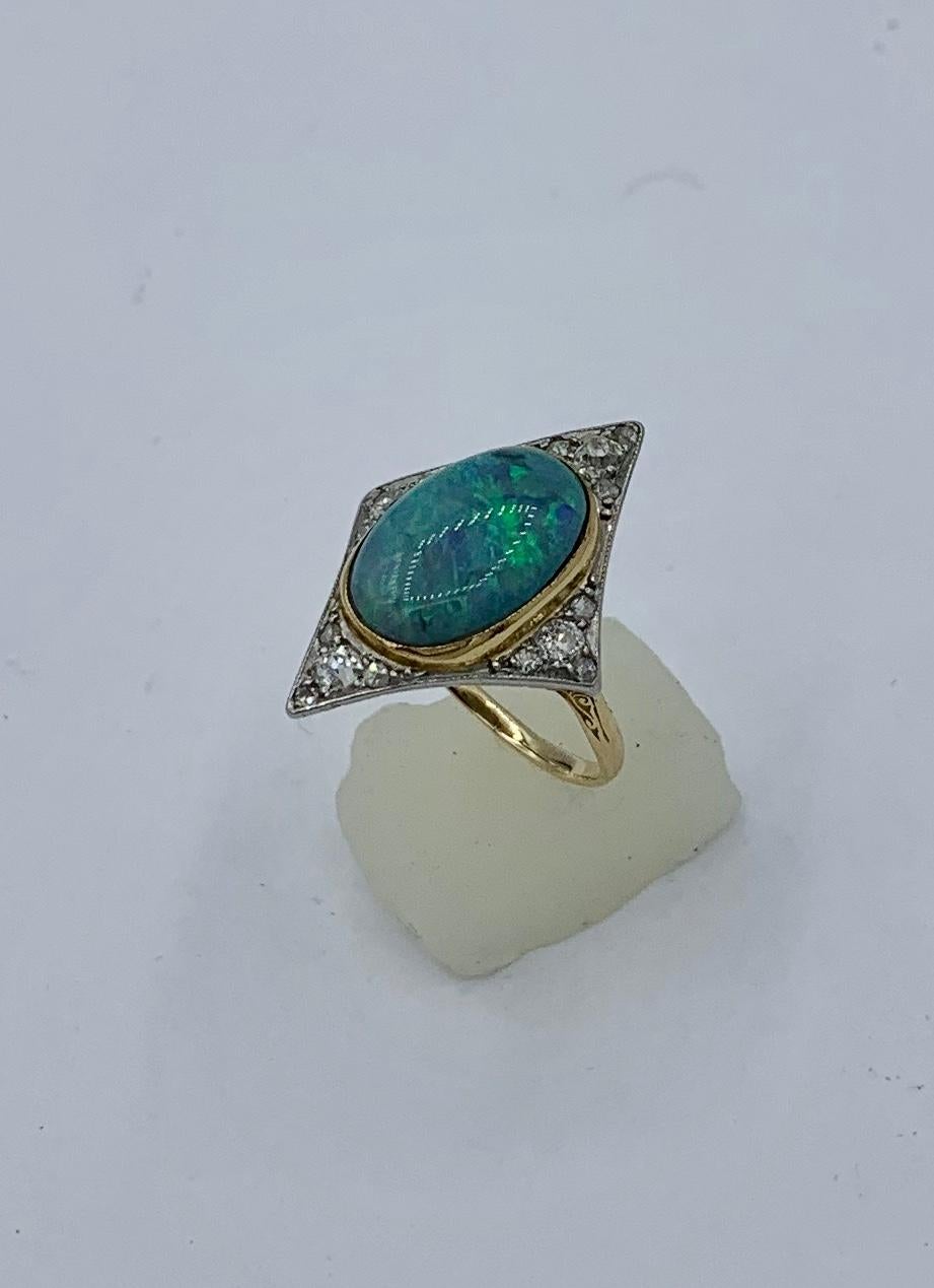 Art Deco Opal Old Mine Cut Diamond Ring Platinum Antique Wedding Engagement Ring 3