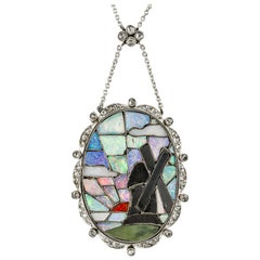 Opal-, Onyx- und Diamant-Mosaik-Anhänger im Art déco-Stil
