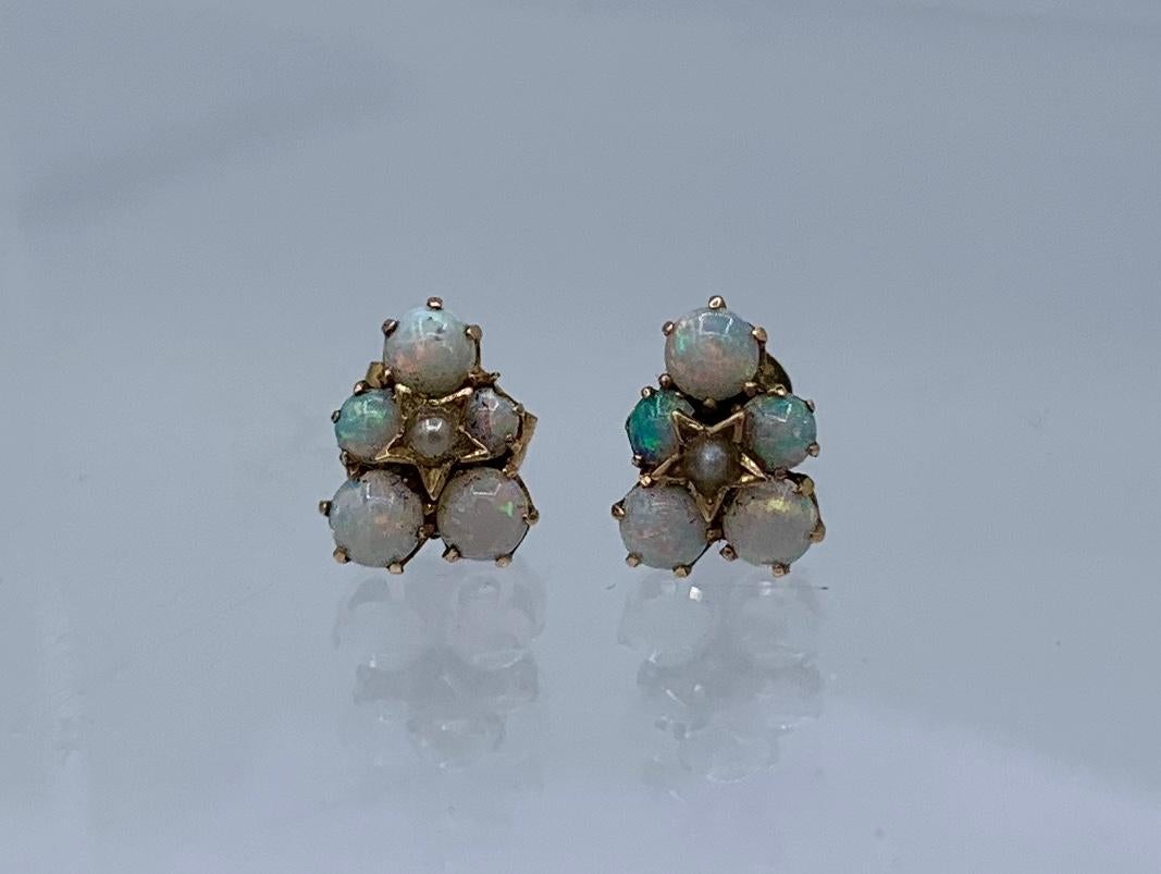 Antike Art Deco Opal-Perlen-Ohrringe mit Sternmotiv 14 Karat Gold (Art déco) im Angebot