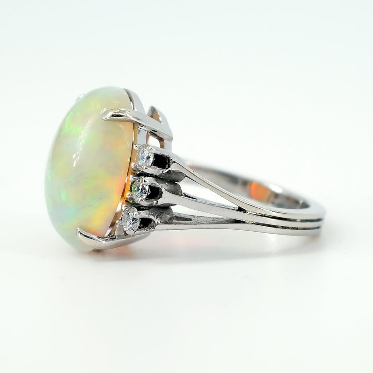 Australian Opal Ring with Diamonds in 18 Karat White Gold Art Deco For ...