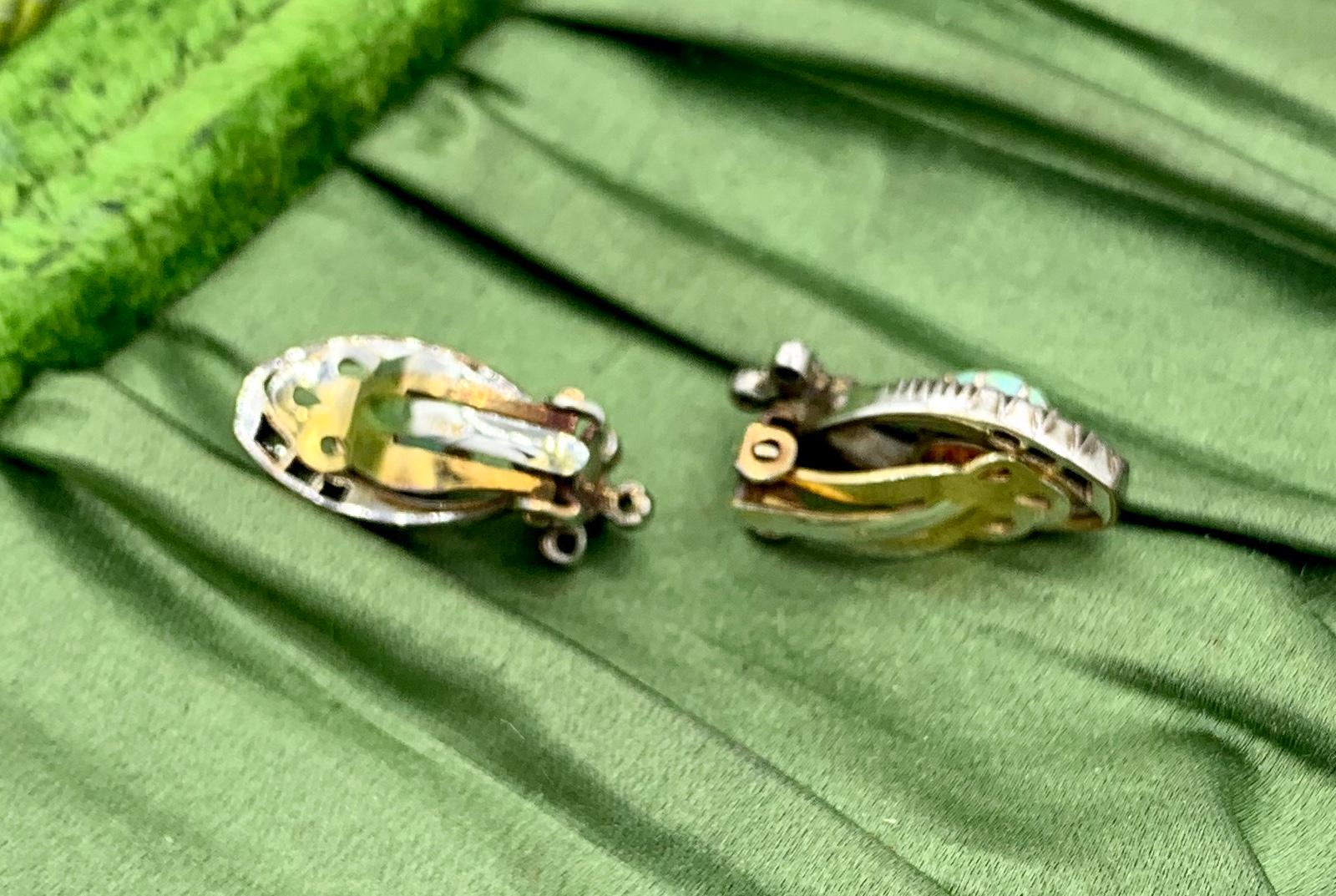 Art Deco Opal Rose Cut Diamond Earrings 14 Karat Gold Antique For Sale 1