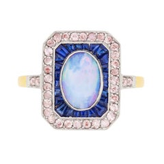 Antique Art Deco Opal, Sapphire and Pink Diamond Cluster Ring, circa 1920s