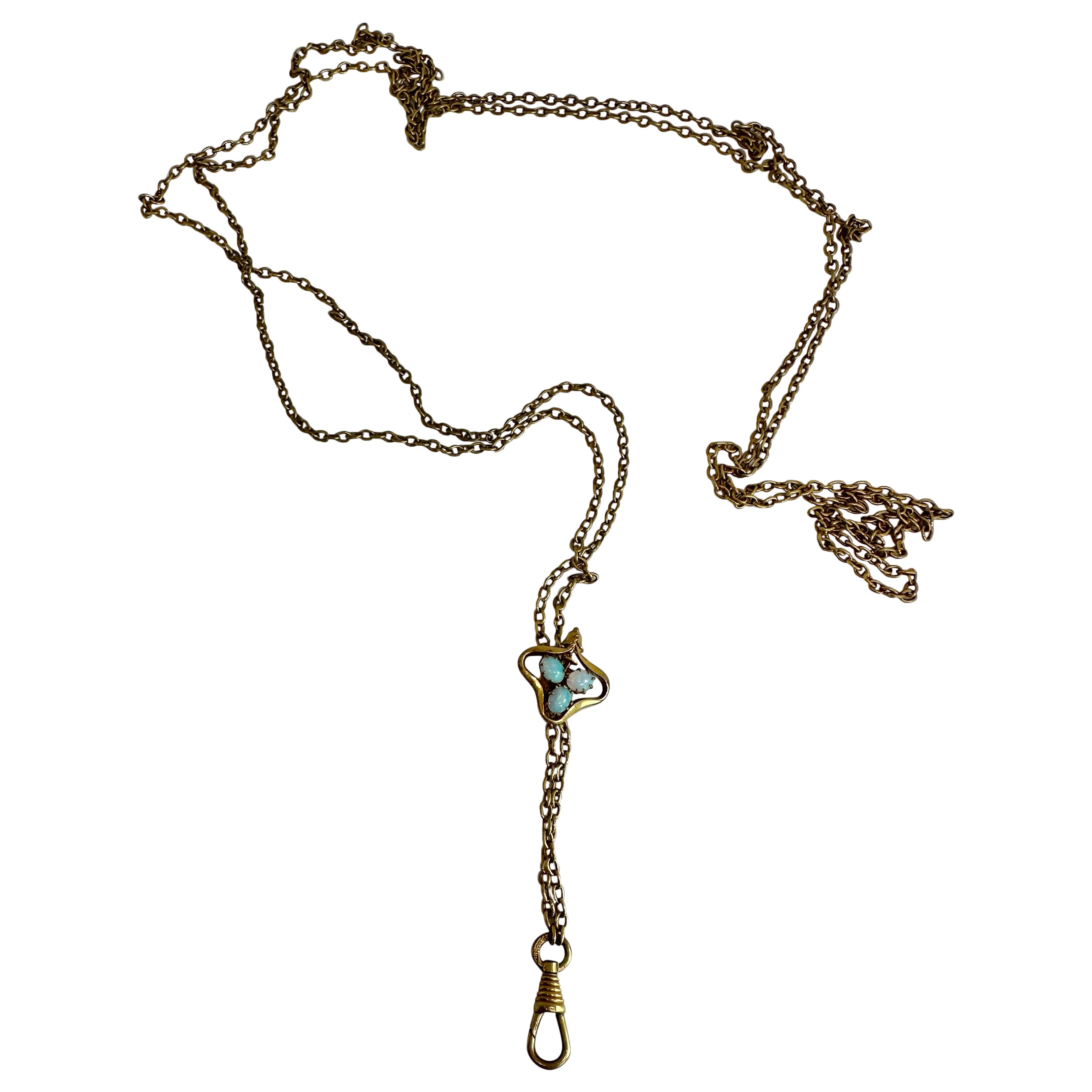 Art Deco Opal Slide Locket Pendant Chain Necklace Dog Clip 50 Inches