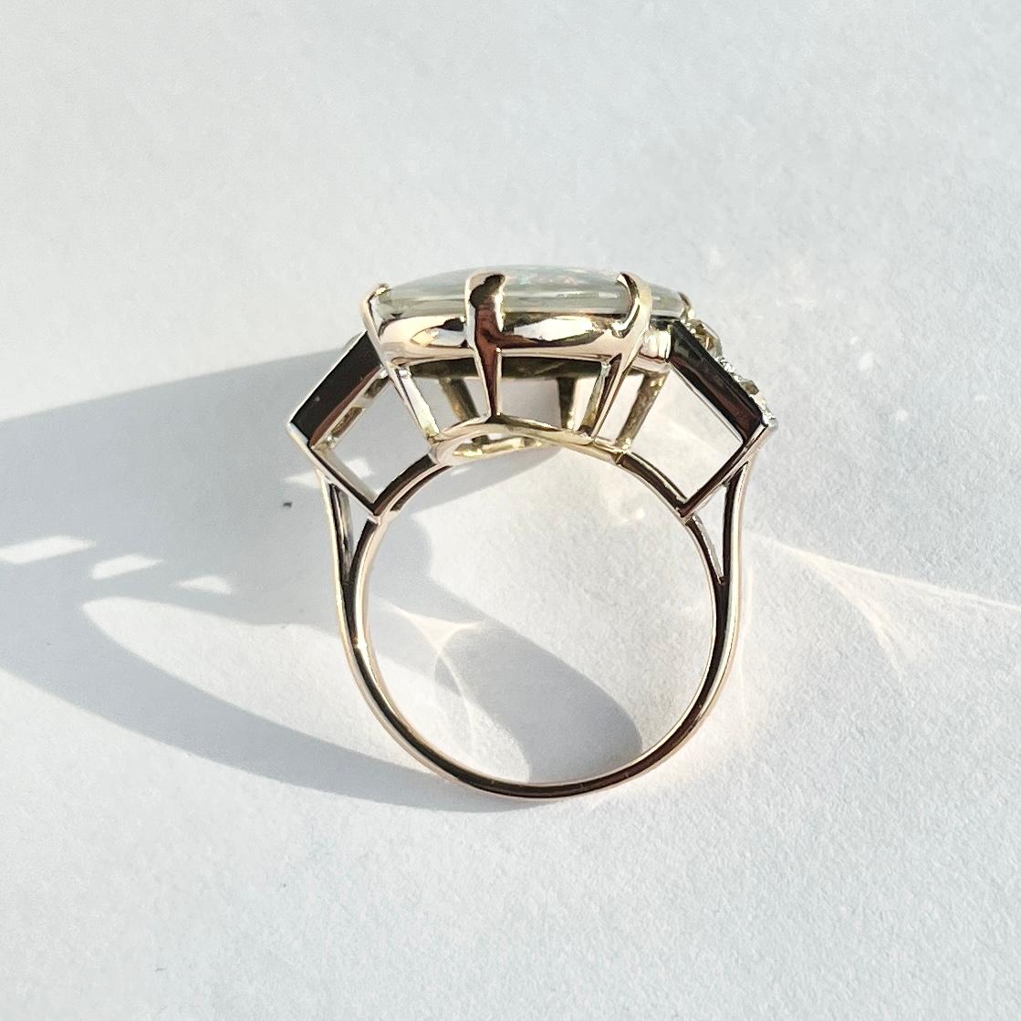 Cabochon Art Deco Opal Triplet and Diamond 18 Carat Gold Ring For Sale