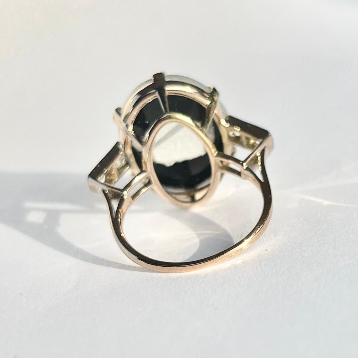 Art Deco Opal Triplet and Diamond 18 Carat Gold Ring In Good Condition For Sale In Chipping Campden, GB