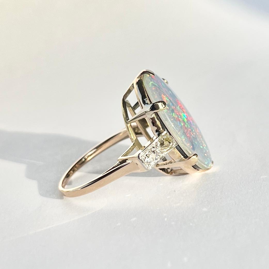 Women's Art Deco Opal Triplet and Diamond 18 Carat Gold Ring For Sale