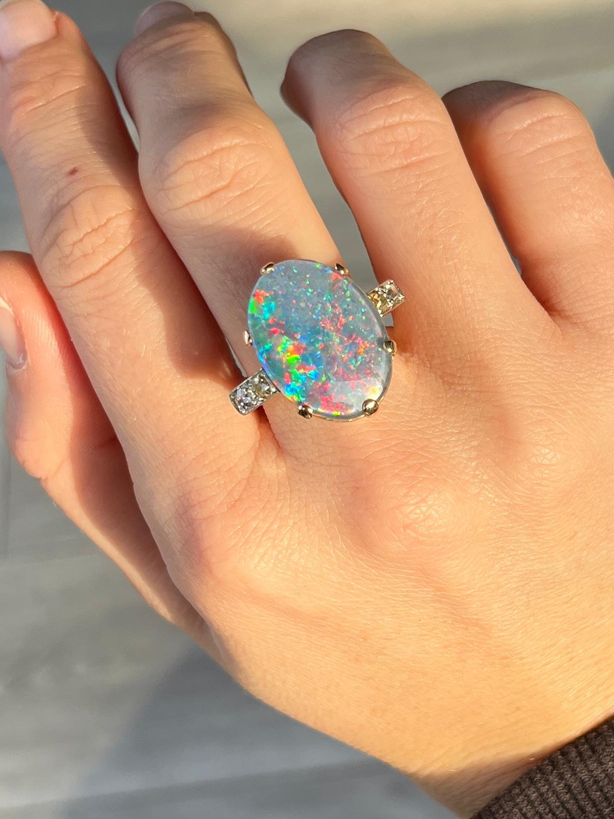 Art Deco Opal Triplet and Diamond 18 Carat Gold Ring For Sale 1