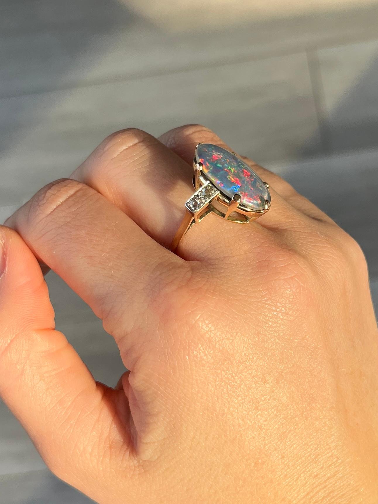 Art Deco Opal Triplet and Diamond 18 Carat Gold Ring For Sale 2