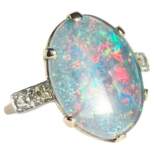 Art Deco Opal Triplet and Diamond 18 Carat Gold Ring For Sale