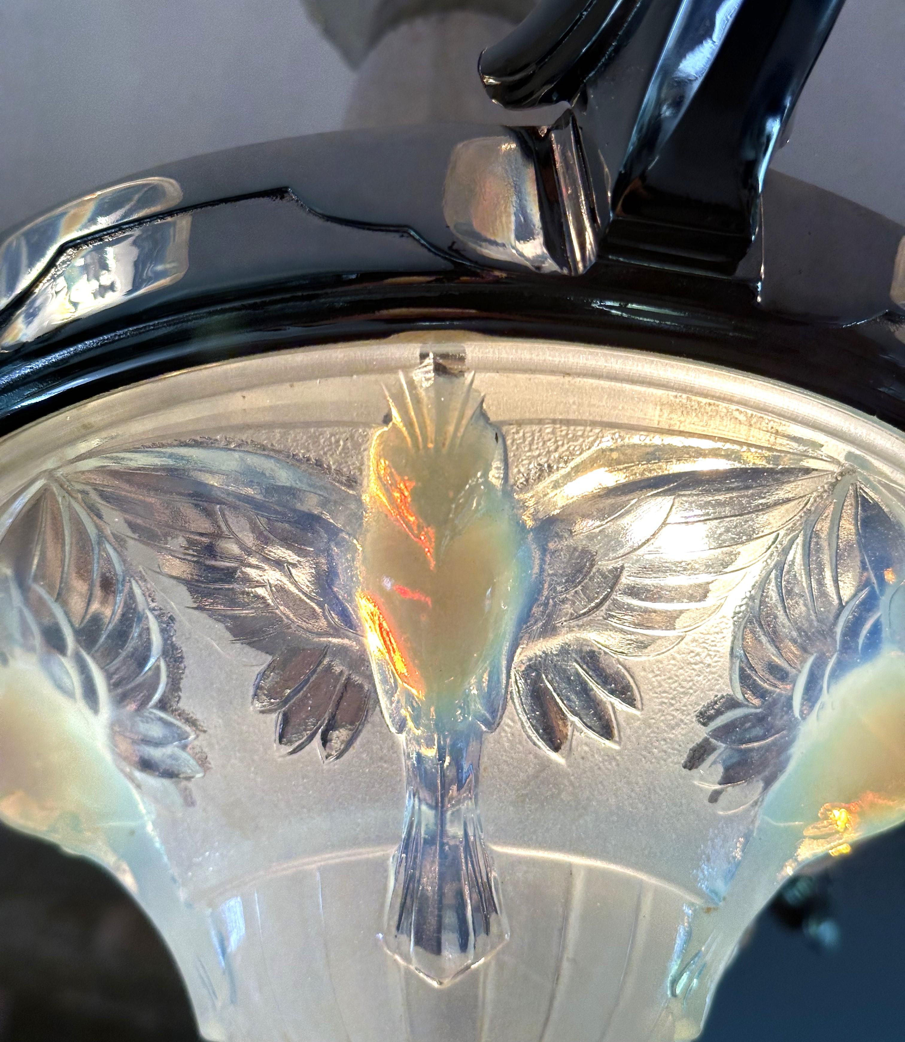 Art Deco Opalescent Chandelier by Boris Lacroix, France 1935 For Sale 6