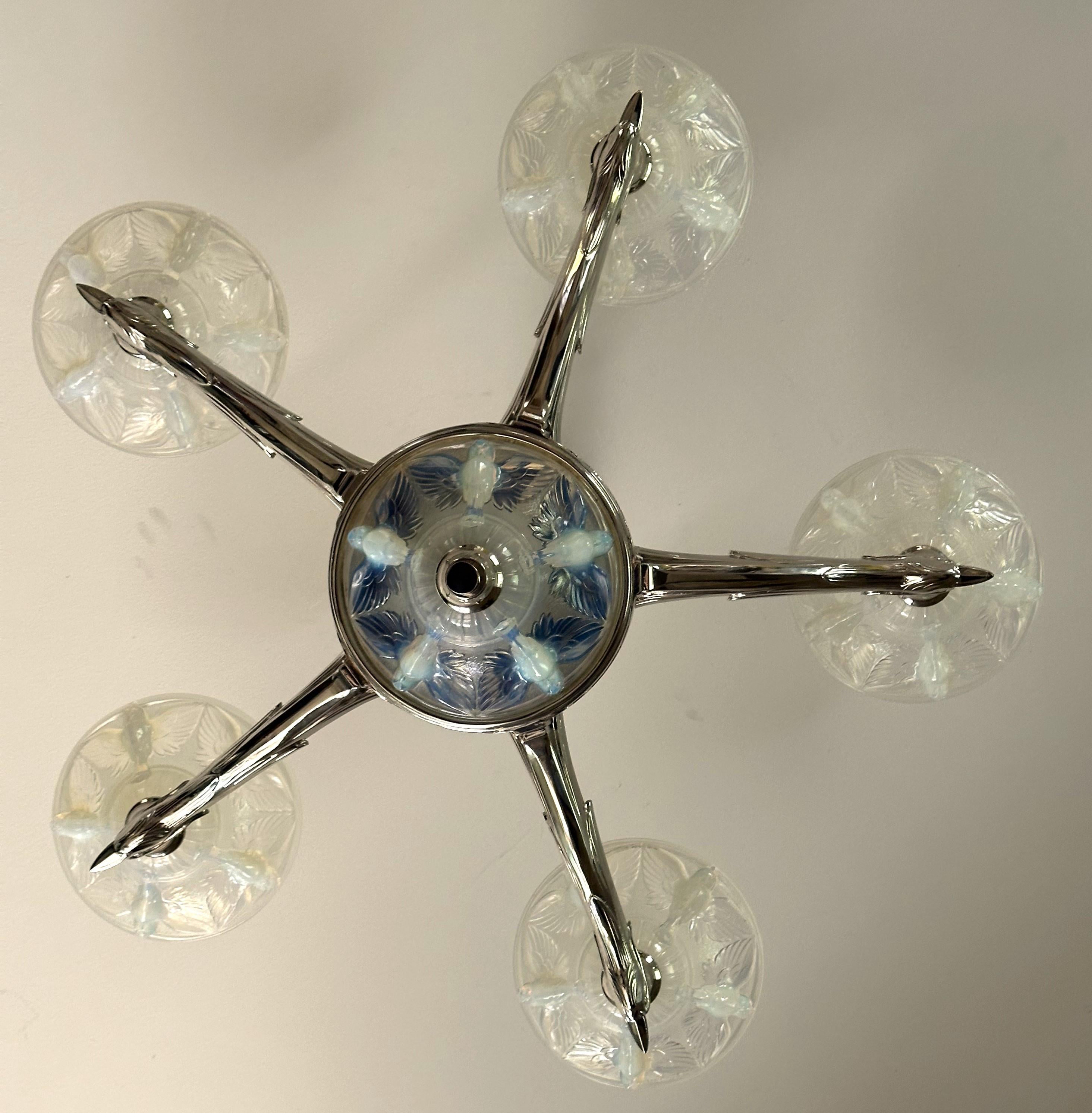 Art Deco Opalescent Chandelier by Boris Lacroix, France 1935 For Sale 9